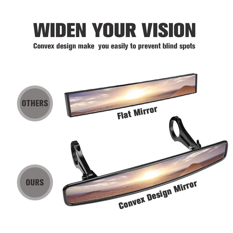 ISSYAUTO 15" Ultra Clear SXS UTV Center Mirror Compatible with Polaris RZR 800 900 1000 Turbo PRO XP, Pioneer 1000, Arctic Cat Wildcat, UTV Rear View Mirror with Convex Design Only Fit 1.75" Roll Bar - Image 3
